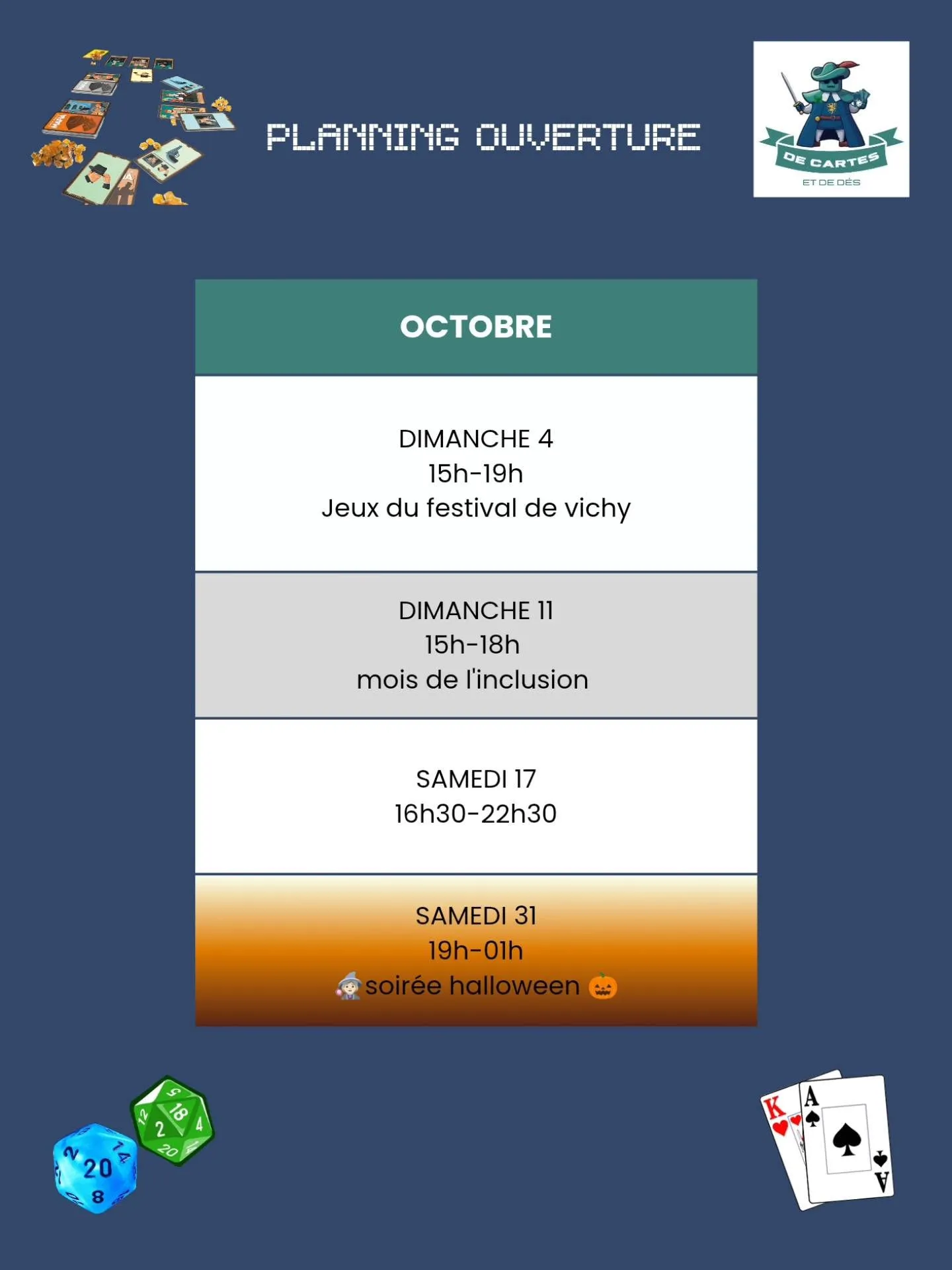 Planning du mois d'octobre 2026